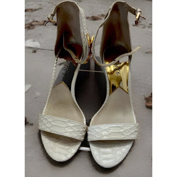 Michael Kors The Jet Set 6 Kristen Mid-Heel Snake-Embossed Sandal US 7 White - Picture 1 of 7